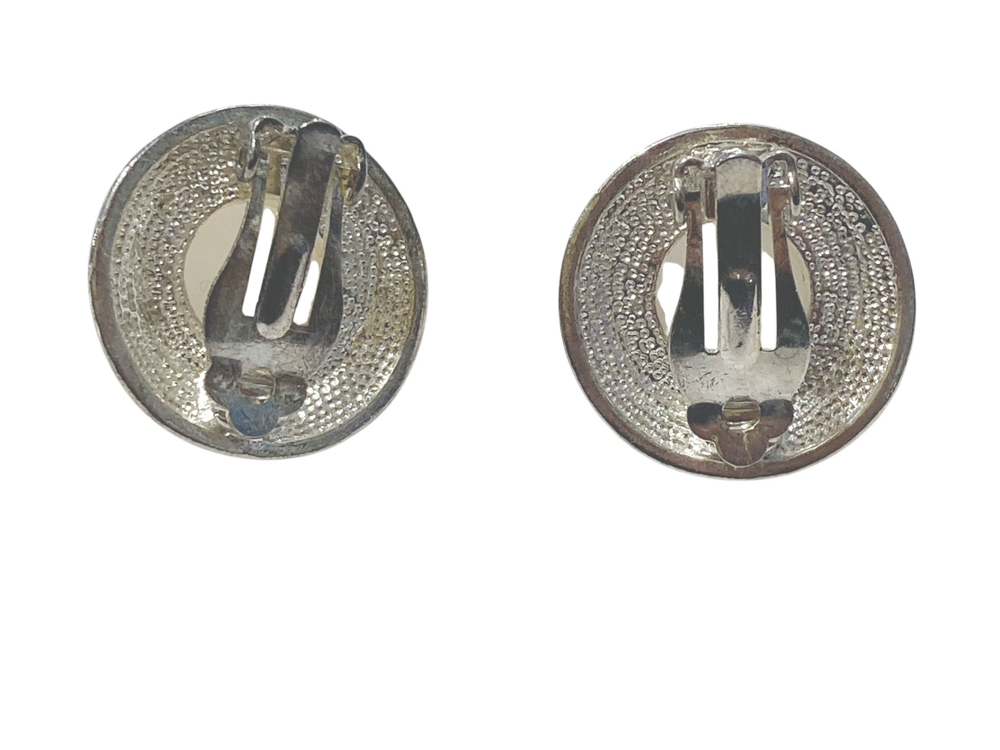 #80 Vintage Faux Pearl Earrings Round Shape Rhinestones Clip On white gold Tone