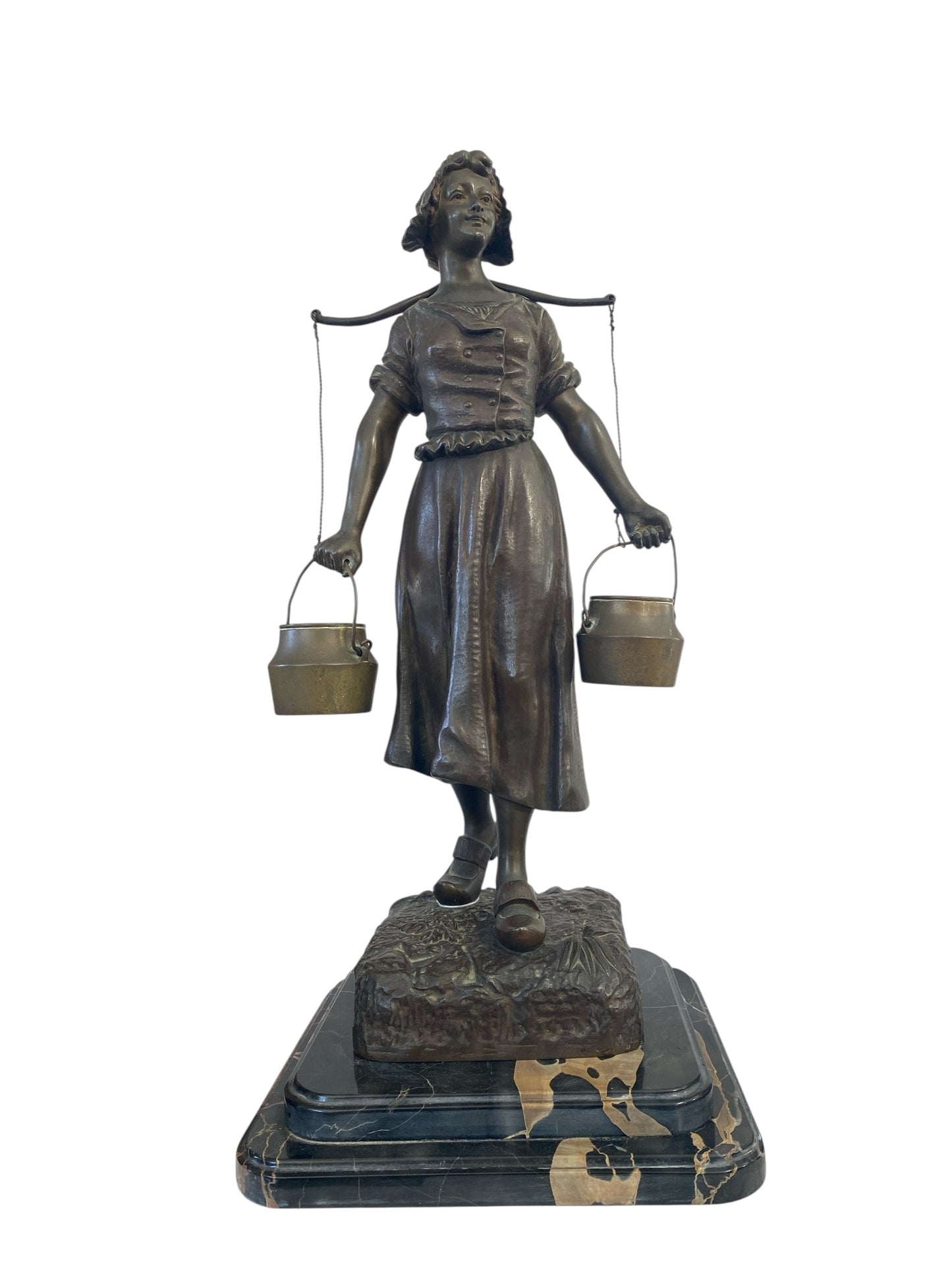 #645  Georges Omerth French Bronze and Marble Sculpture of a Female Farmer , 19TH C.