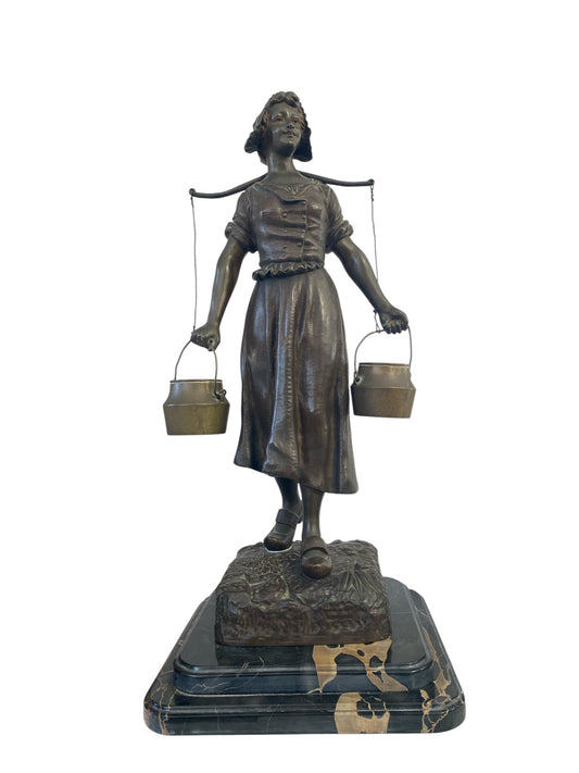 #645  Georges Omerth French Bronze and Marble Sculpture of a Female Farmer , 19TH C.