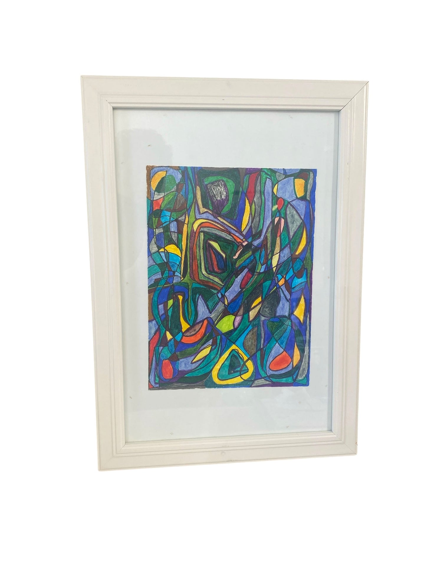 #82 Felt Pens On Paper  Abstract  Yjr Framed " Mosaic Window"