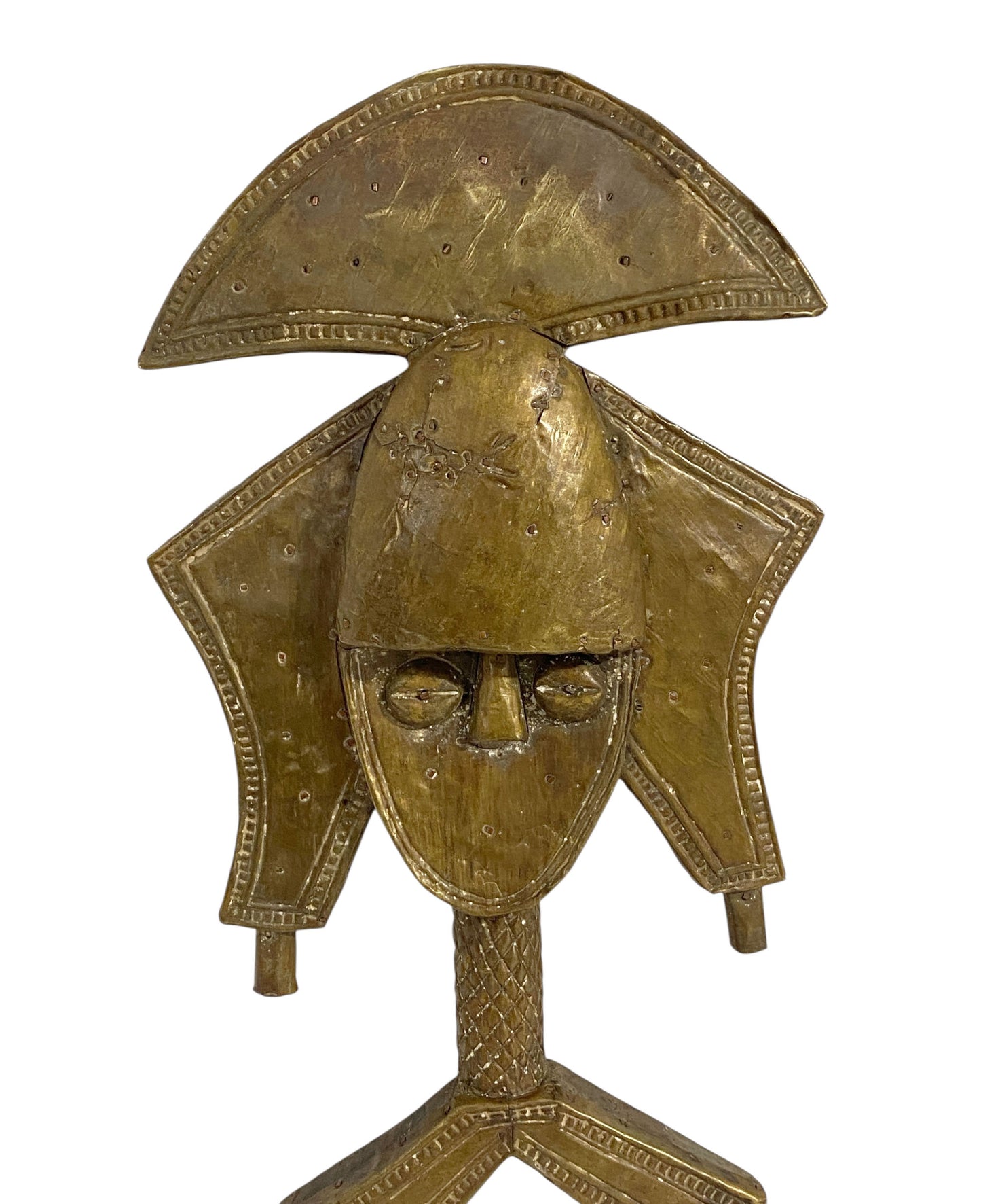 #1169 VTG Bakota Brass and wood  Sculpture w/Stand 24" H