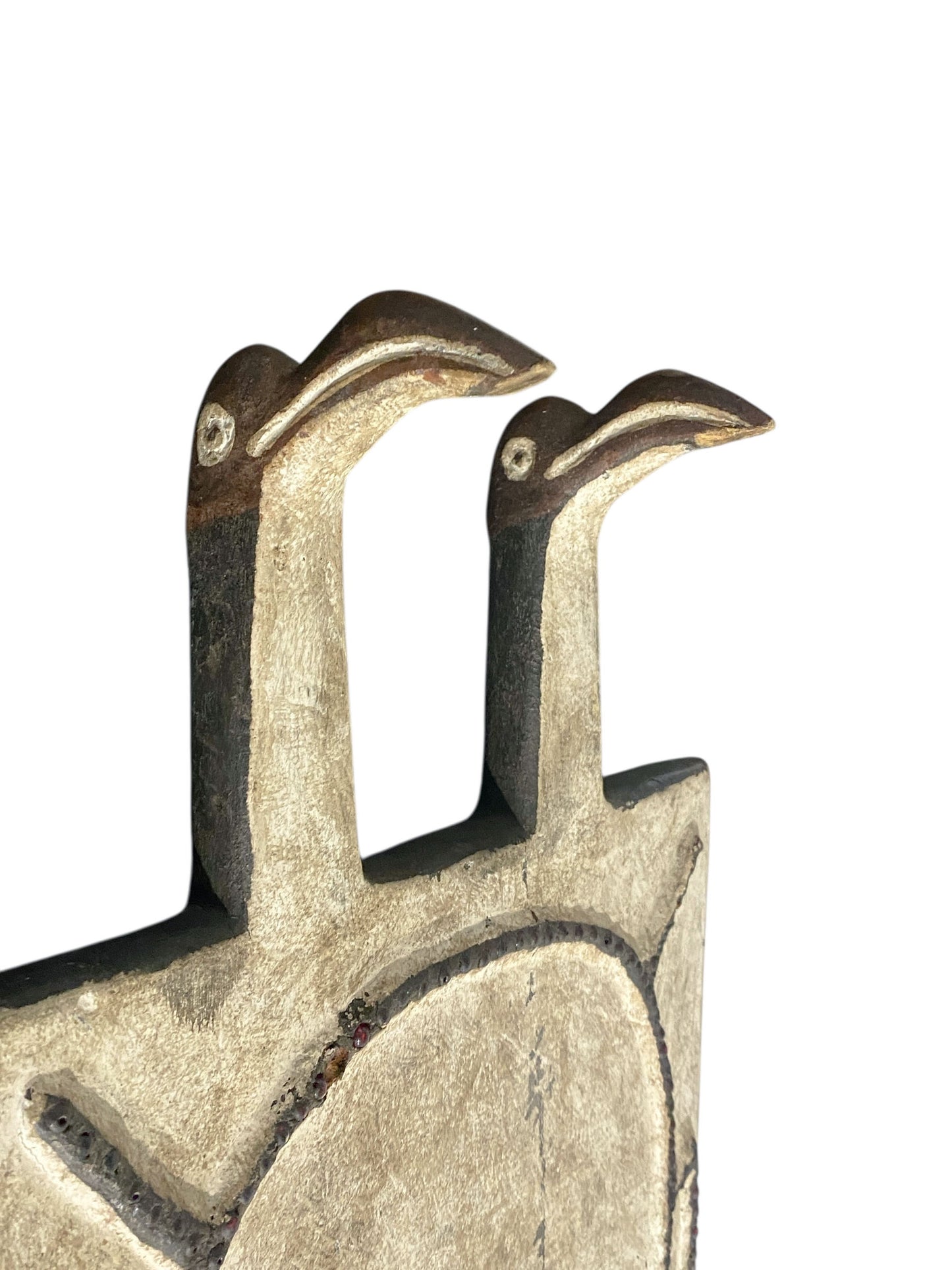 #1177 VTG African Toussian Bird Mask Carved Wood Plank Crest -Burkina Faso 25.5" H