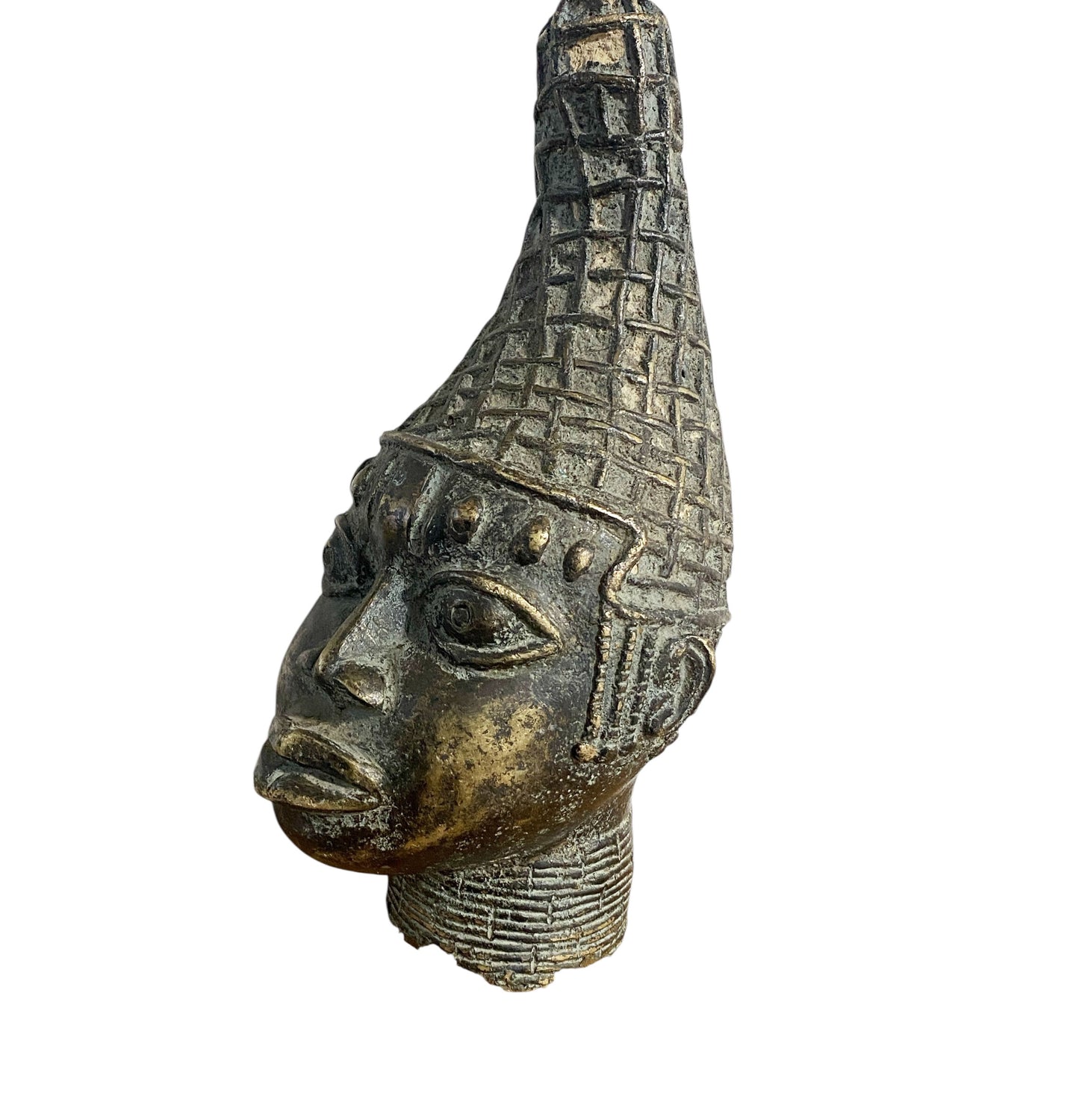 #1130 Vtg  Benin Bronze  Head of a Queen Nigeria 14" H