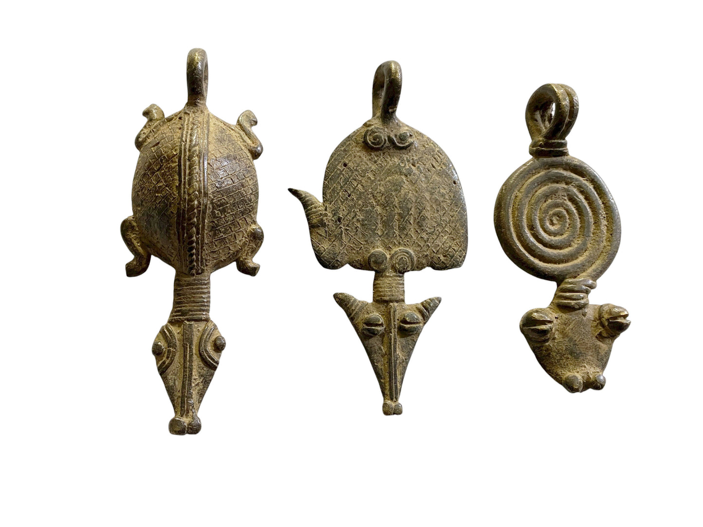 #1150 Vintage Lobi Bronze Amulet /Gold Weight  Pendant set of 3