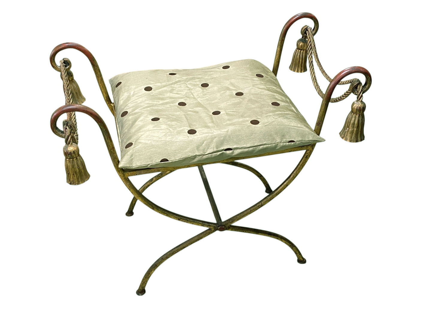 #40   Mid-Century Iron Gold Accents Vanity Foot Stool Bench