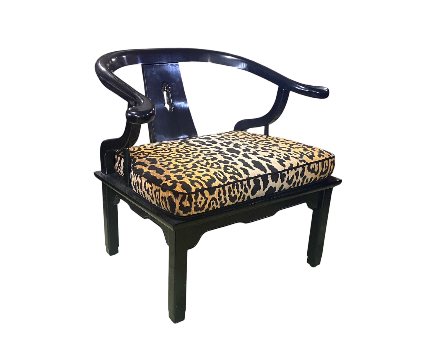 #209 1960's James Mont Style Chinese Black Lacquer Horseshoe Back Club Chair