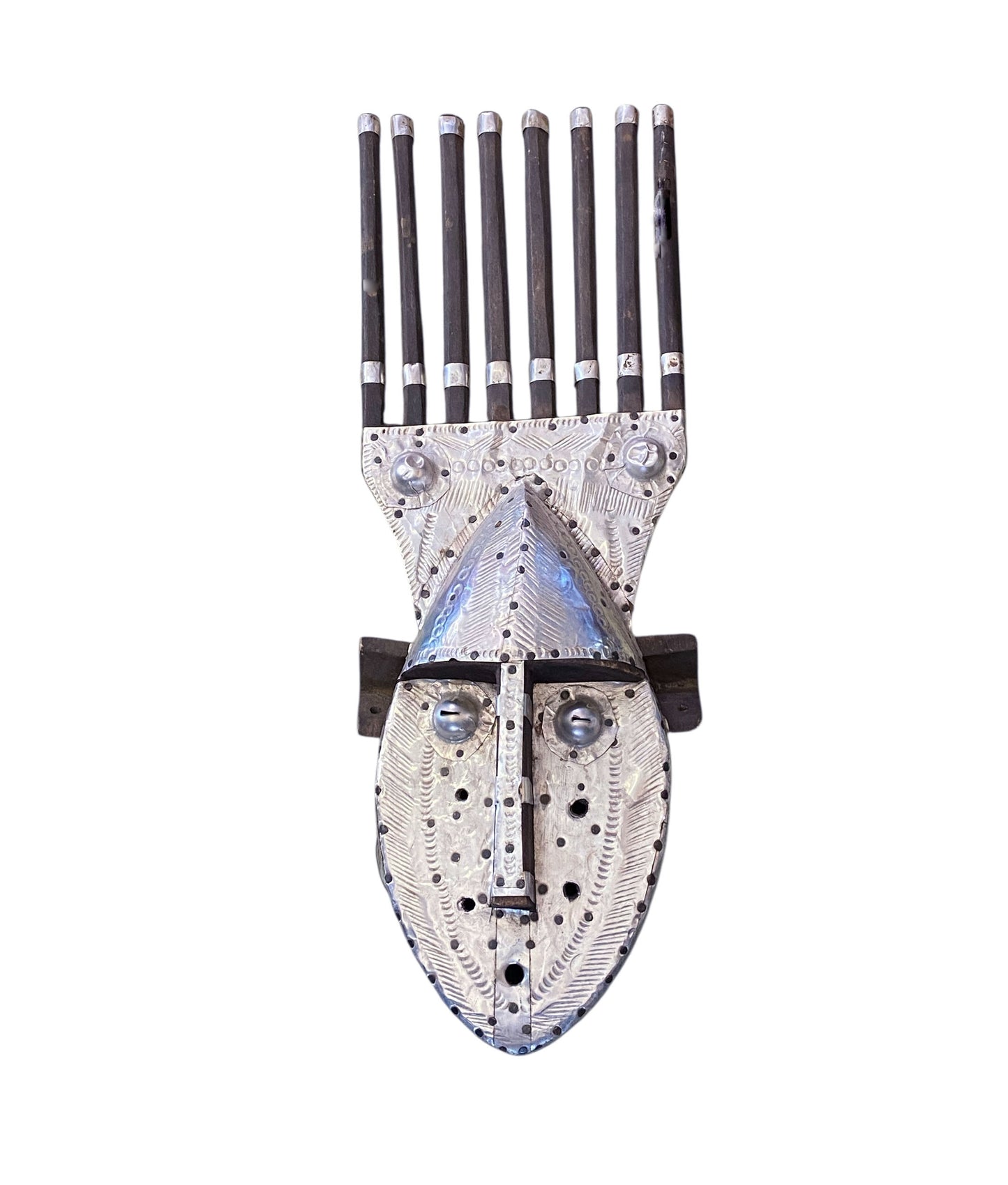 #668 Vintage African Bamana Ntomo Mask w/ Aluminum 21" H