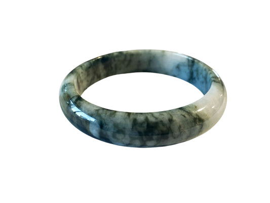 #6253 Mottled gray & Green Jadeite Jade  Bangle Bracelet 3.25" Diameter