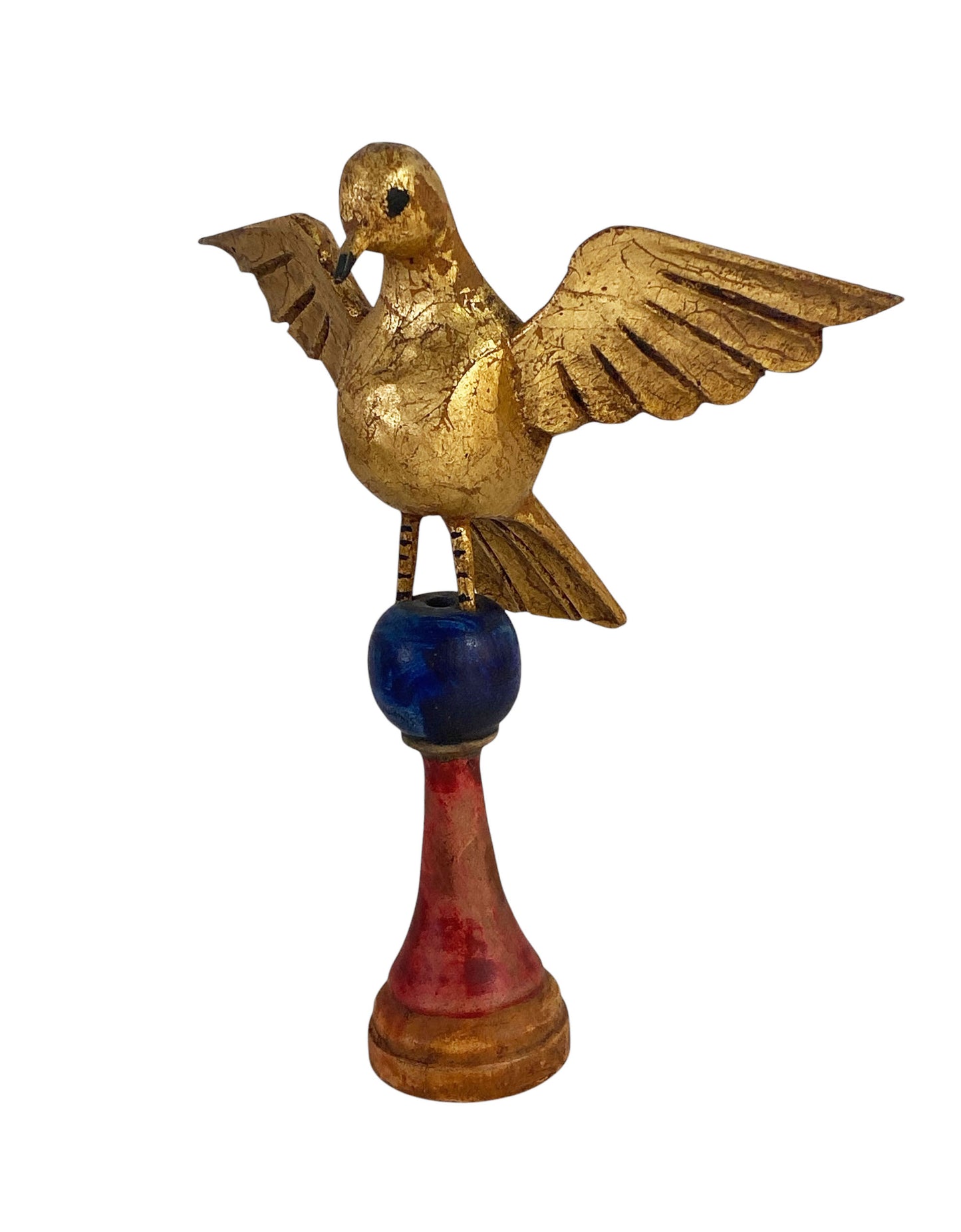 #6343 Superb Carved Wood Dove the Holy Spirit Sculpture on Finial 7.5" H