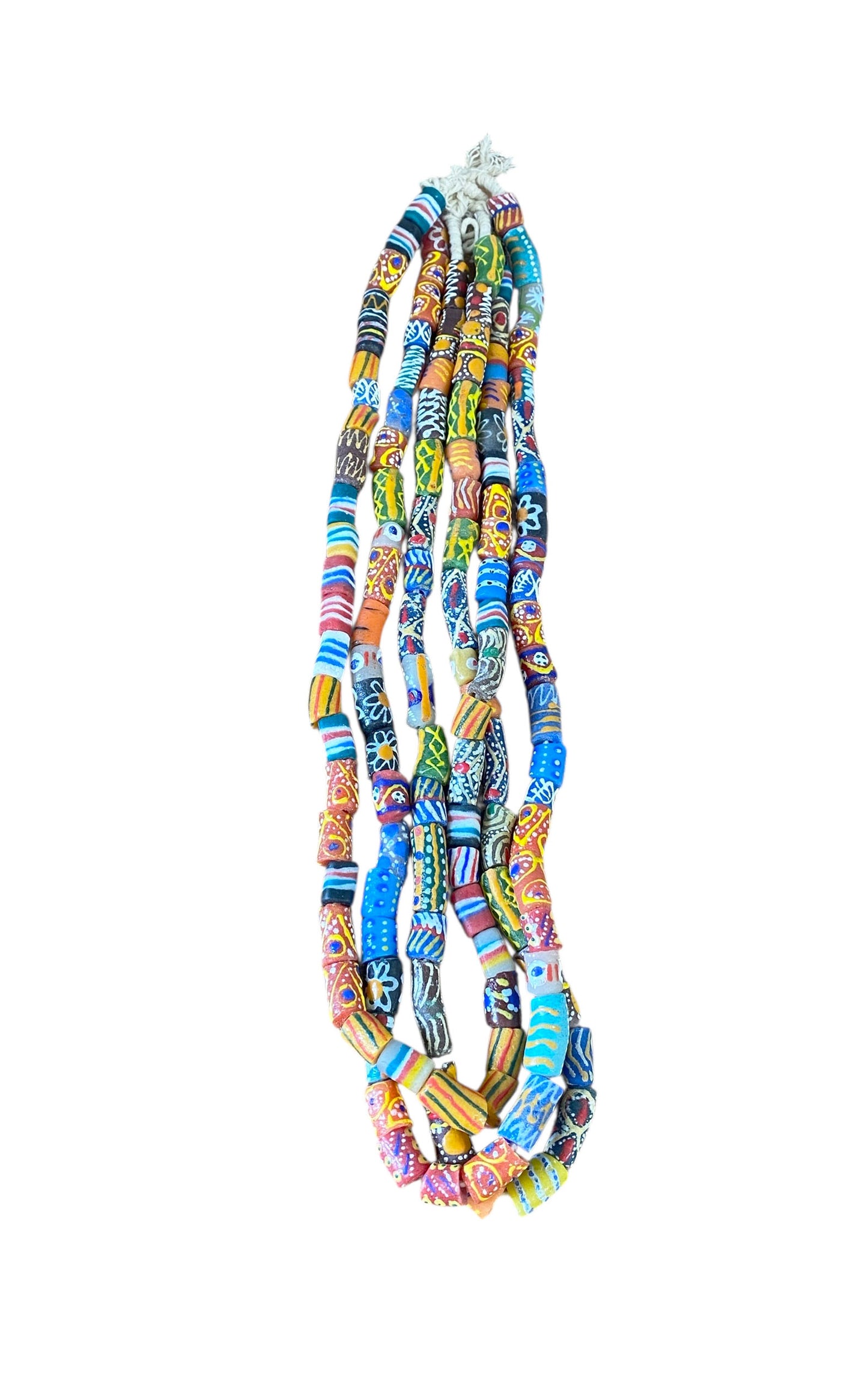 #6816 Set of 3 Vintage MilleFiori  Ghana African Trade Bead Long Necklaces  15" H