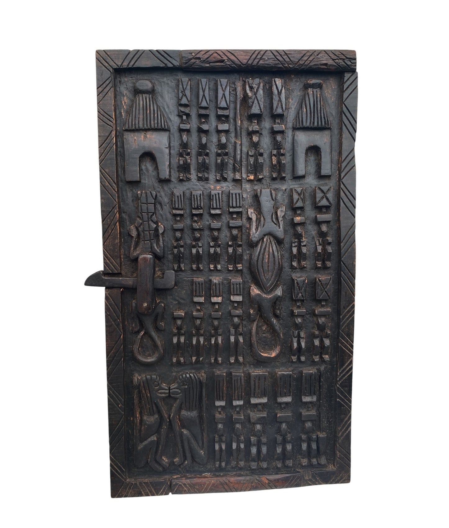 #6829 Vintage Granary Dogon Door w/Nomoo Ancestors /crocodiles/ Mali African 36" H