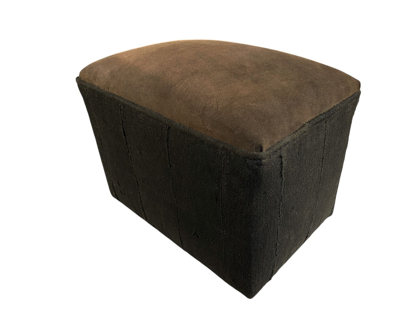 #3810 Custom Made W/African Mud Cloth and Cowhide Leather Ottoman 18.5"W by 16" H