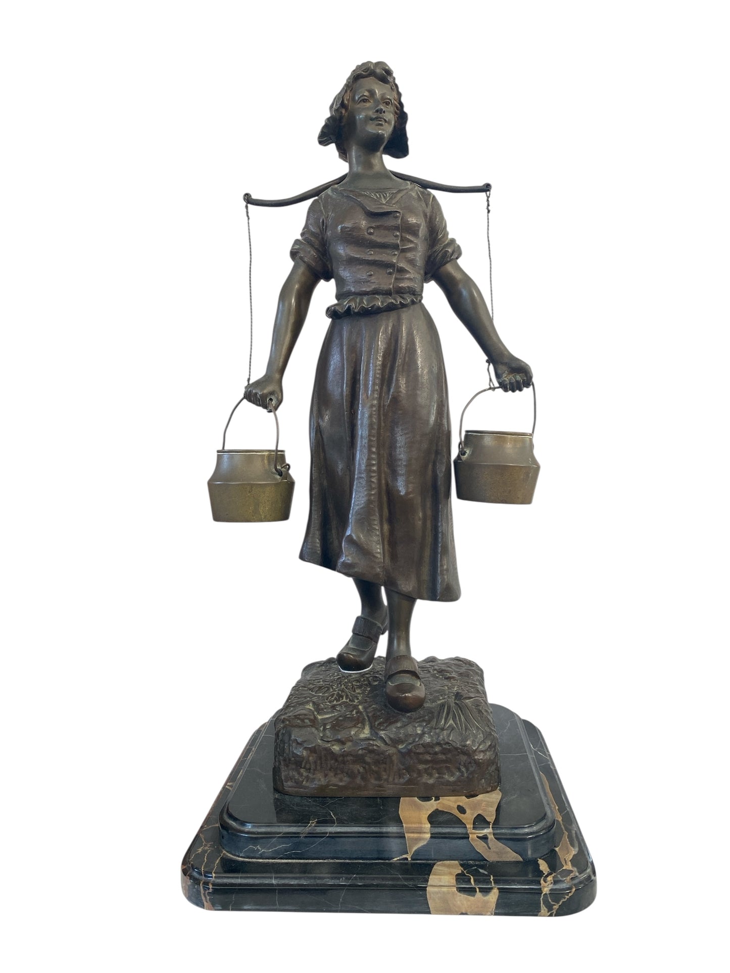 #645  Georges Omerth French Bronze and Marble Sculpture of a Female Farmer , 19TH C.