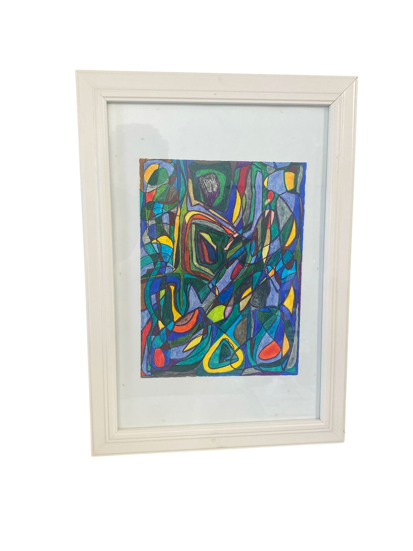 #82 Felt Pens On Paper  Abstract  Yjr Framed " Mosaic Window"