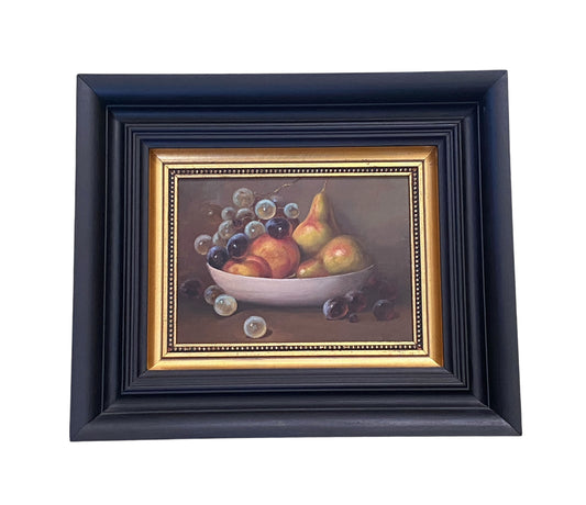 #85 Vintage  Oil On Wood  Still Life W/ Fruits