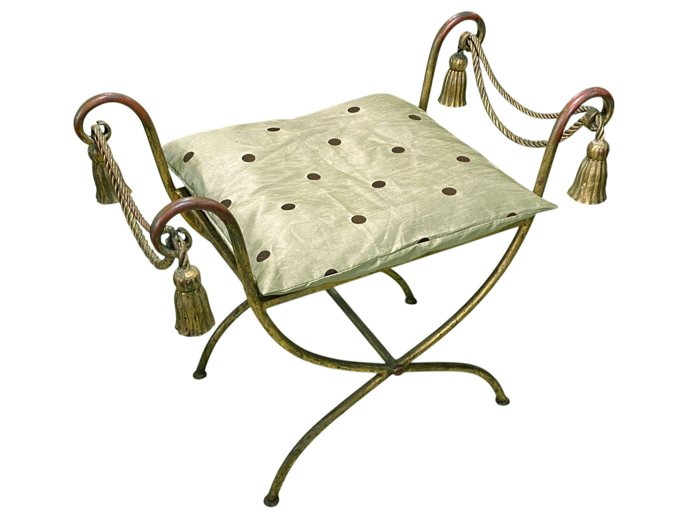 #40   Mid-Century Iron Gold Accents Vanity Foot Stool Bench