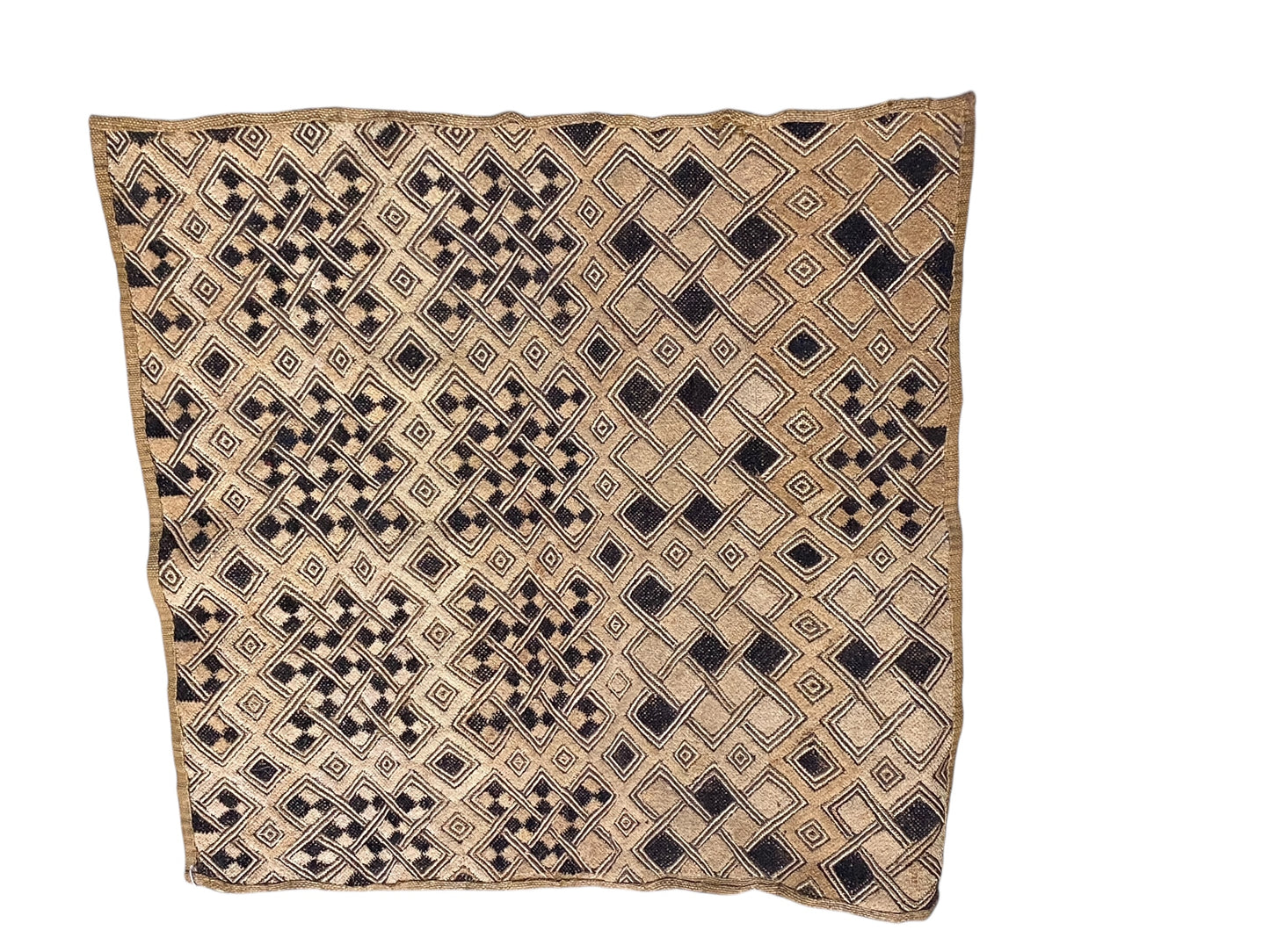 #6701 Vintage LG  African Tribal Kuba Kasai Velvet Raffia Textile 27" by 26.5"