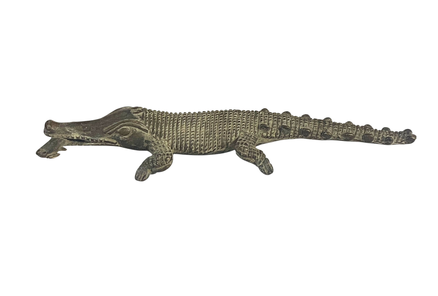 #55  Bronze AfricanTribal/ Ashanti Akan Of a CROCODILE I Coast 1.5" h by 11"w