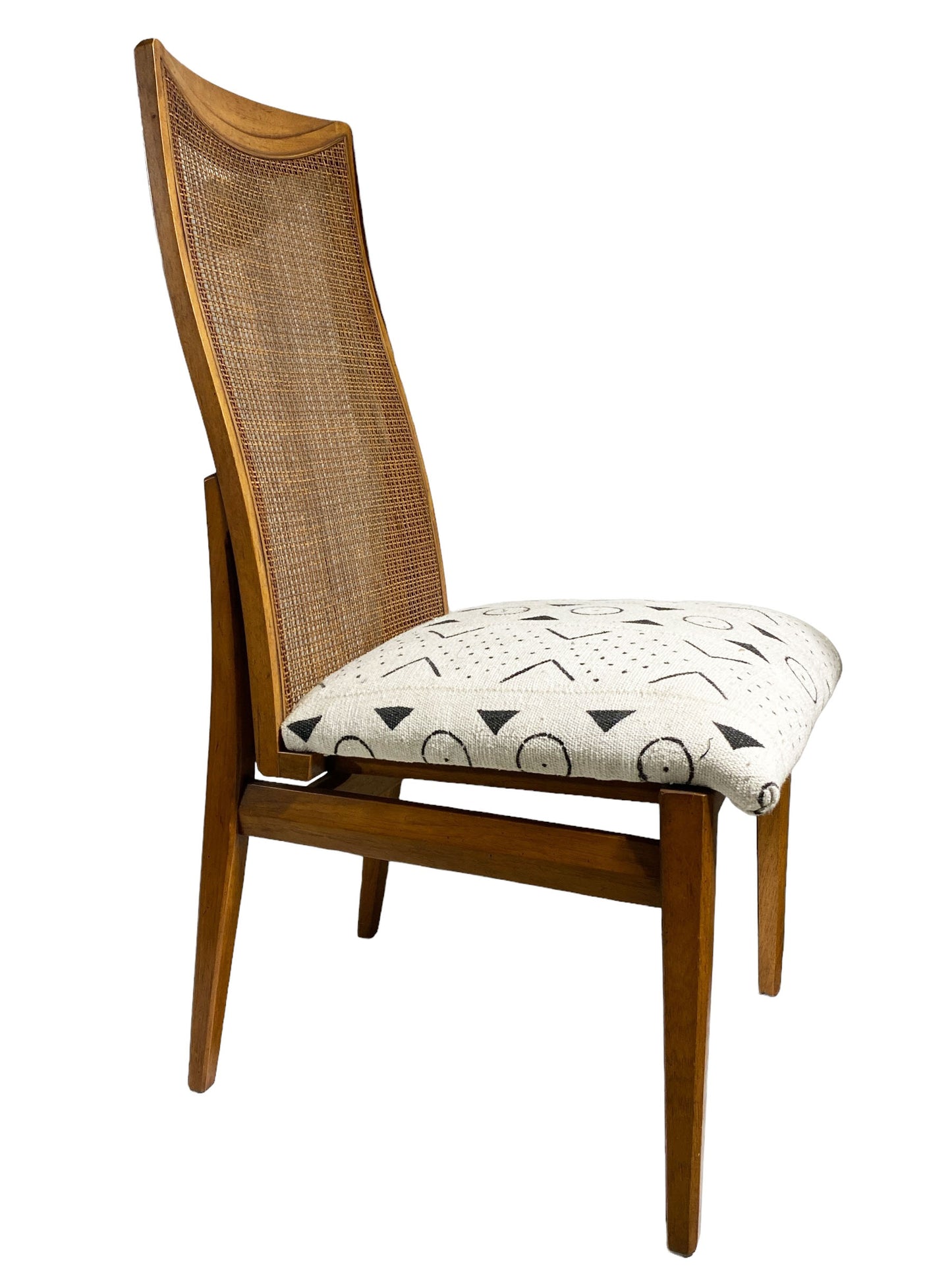 #3581 Mid-Century Rattan Back Chair With Mud Cloth
