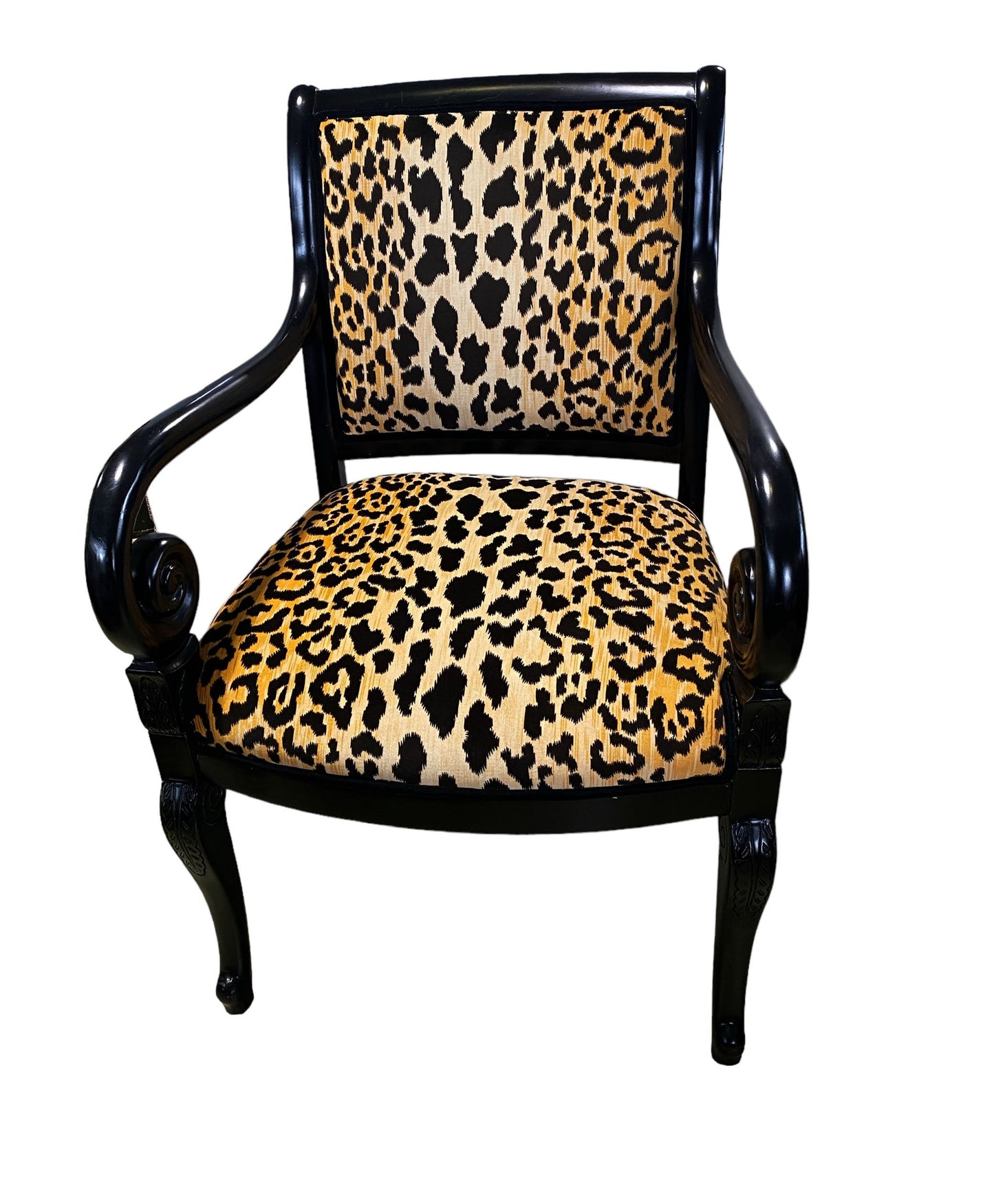 #6173 Vintage French Style Lacquer Wood Chair W/ animal Print  Fabric