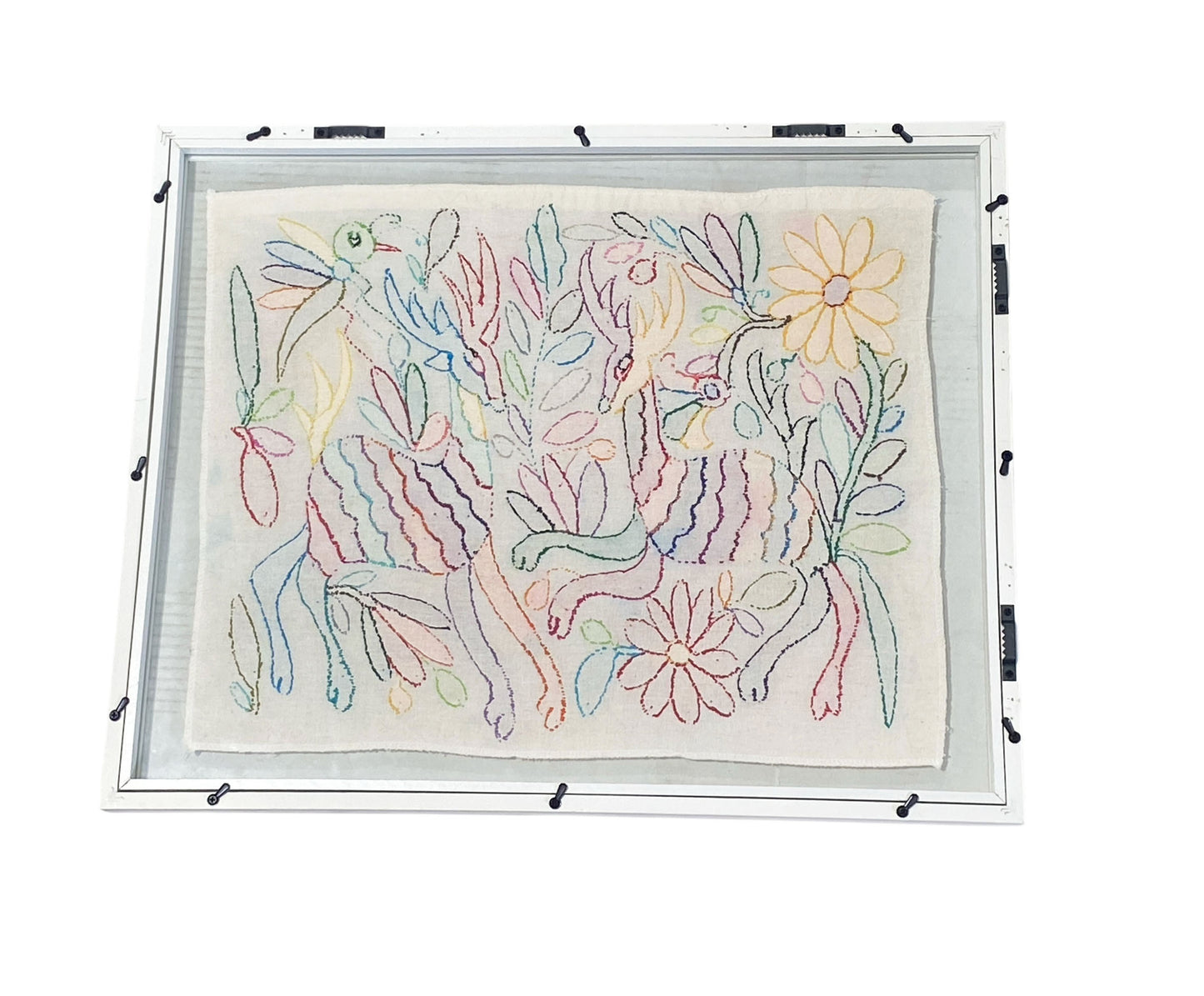 #6437 Mexican Otomi Textile  Hand  Embroidery   Framed 21" w