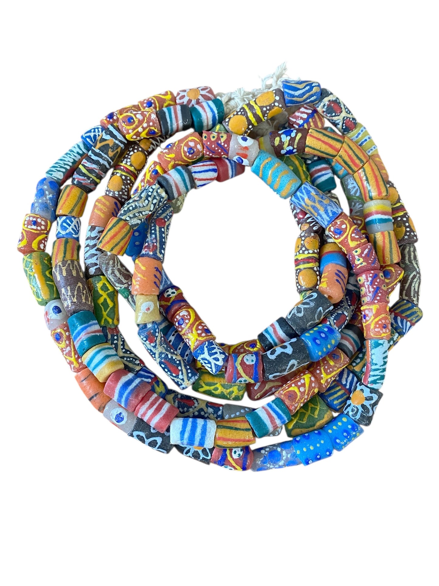 #6816 Set of 3 Vintage MilleFiori  Ghana African Trade Bead Long Necklaces  15" H