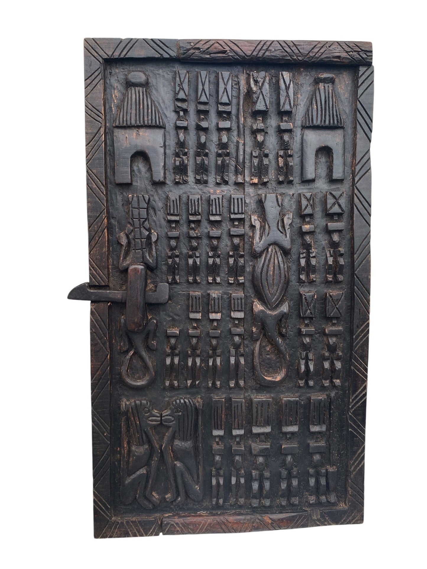 #6829 Vintage Granary Dogon Door w/Nomoo Ancestors /crocodiles/ Mali African 36" H
