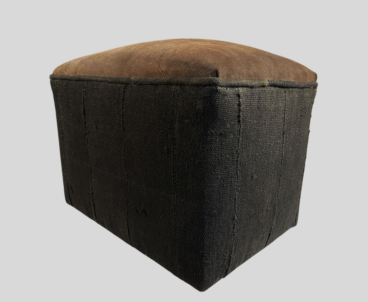 #3810 Custom Made W/African Mud Cloth and Cowhide Leather Ottoman 18.5"W by 16" H