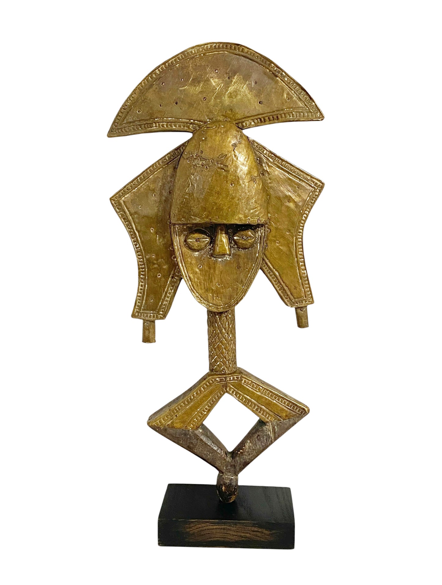 #1169 VTG Bakota Brass and wood  Sculpture w/Stand 24" H