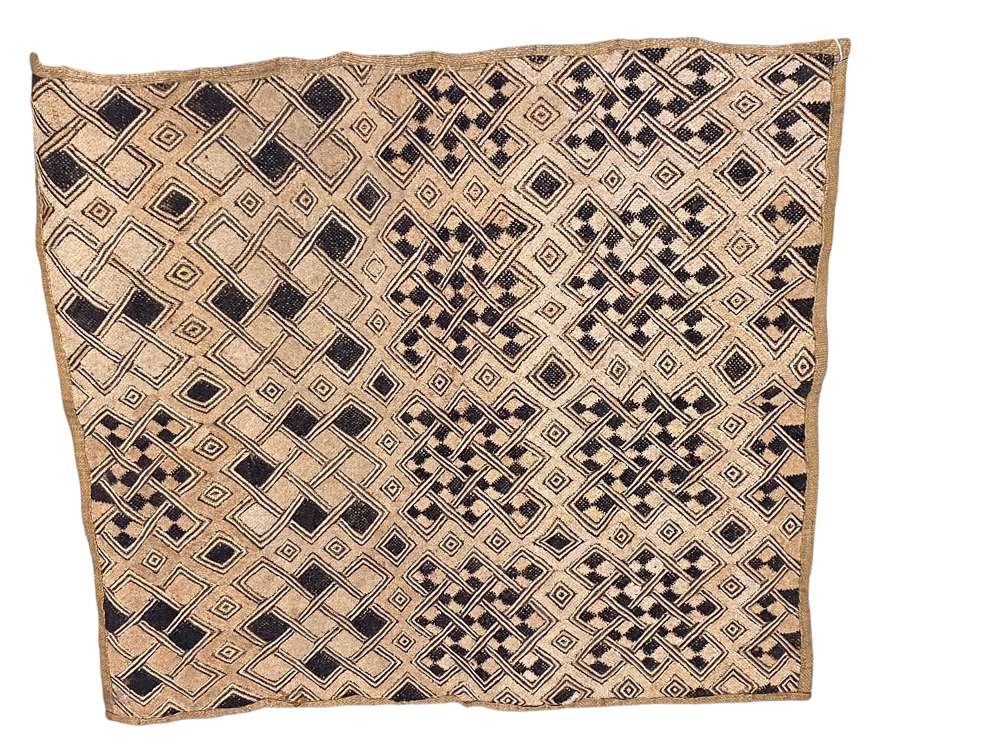 #6701 Vintage LG  African Tribal Kuba Kasai Velvet Raffia Textile 27" by 26.5"