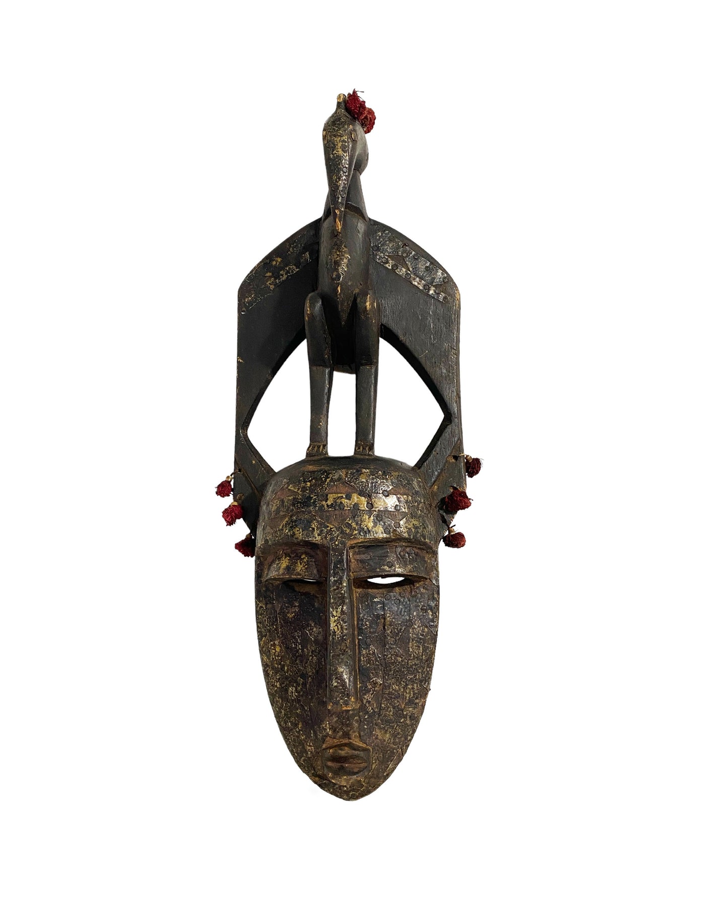 #3420 African Old Kore Mask Marka W/ Hornbill Bird  Mali 23"