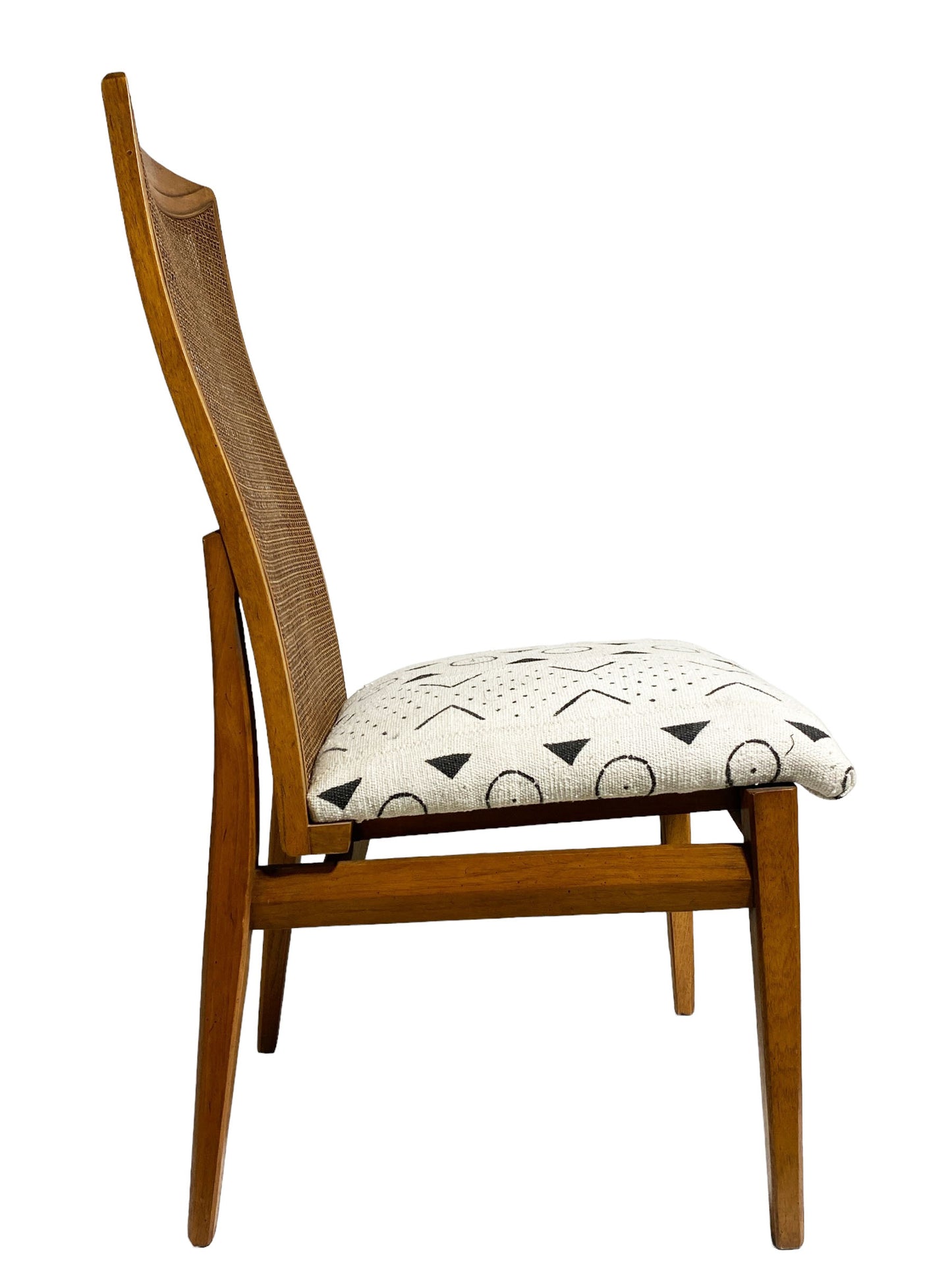 #3581 Mid-Century Rattan Back Chair With Mud Cloth
