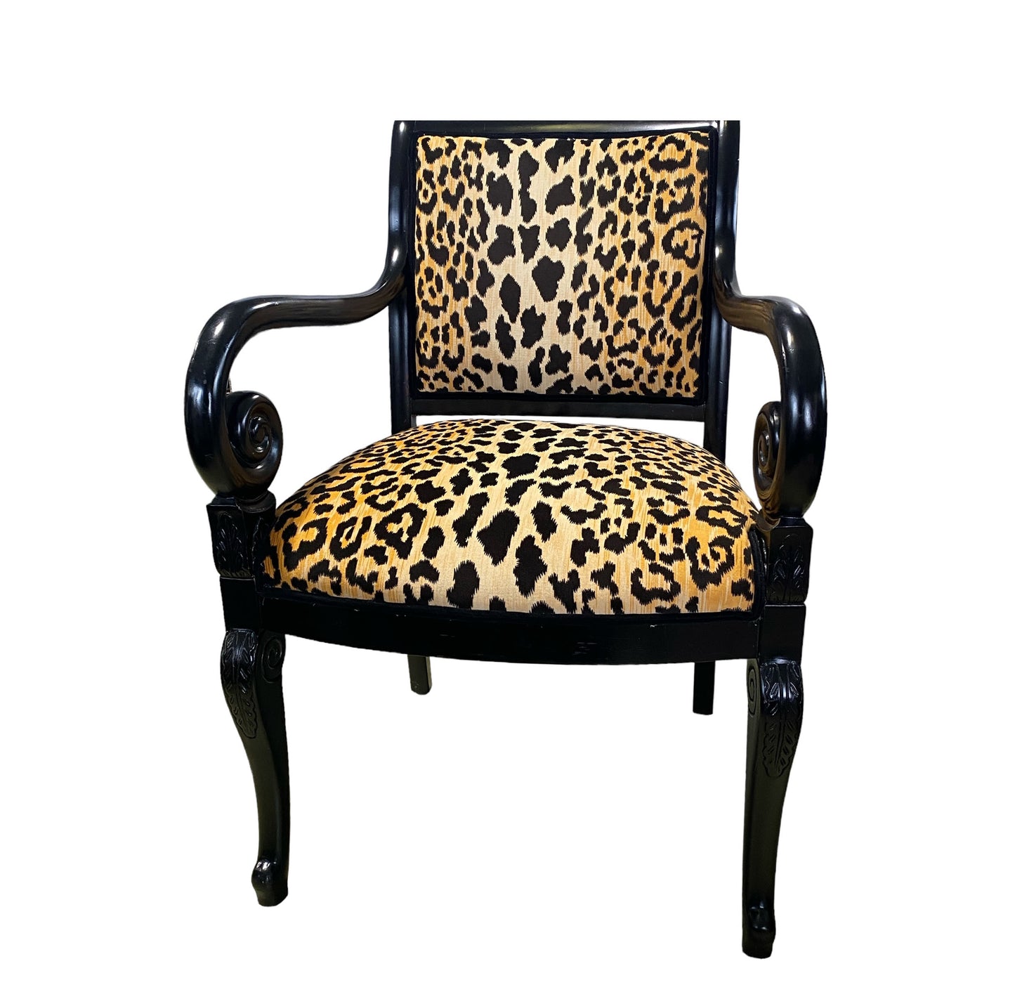 #6173 Vintage French Style Lacquer Wood Chair W/ animal Print  Fabric