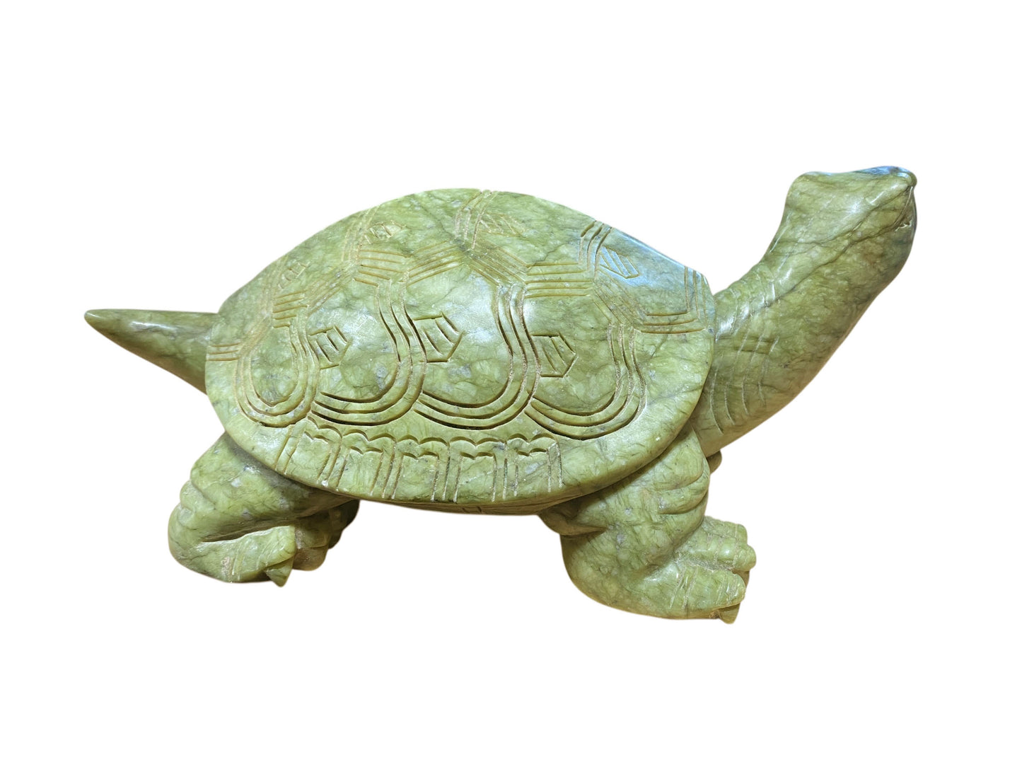 #6768 Vintage Large Soap Stone Jade Color Sculpture of a Turtle 12"