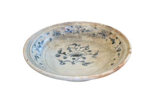 #321  15th Century Hoi an Hoard Shipwreck Porcelain Blue/White Dish With Floral 9" D