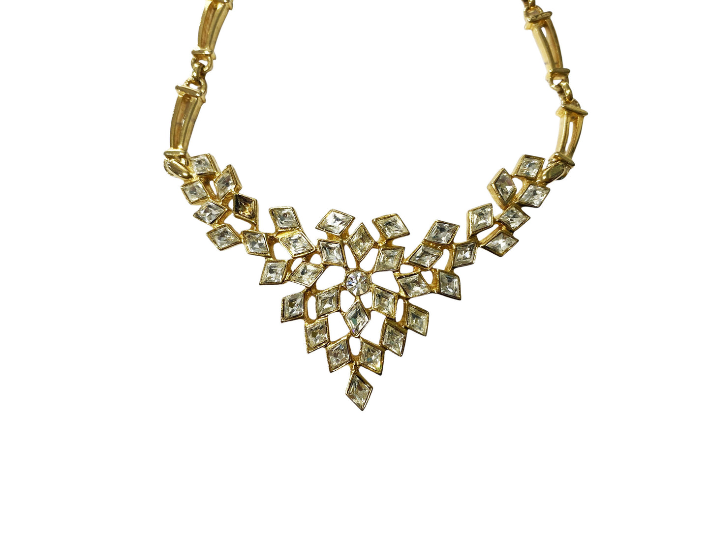 #23 Vintage Gold Tone Necklace with Faux  clear  Diamond Rhinestones