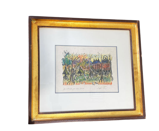 #100 Listed Artist  Sergio Telles French Park Scene Framed 15.75" H