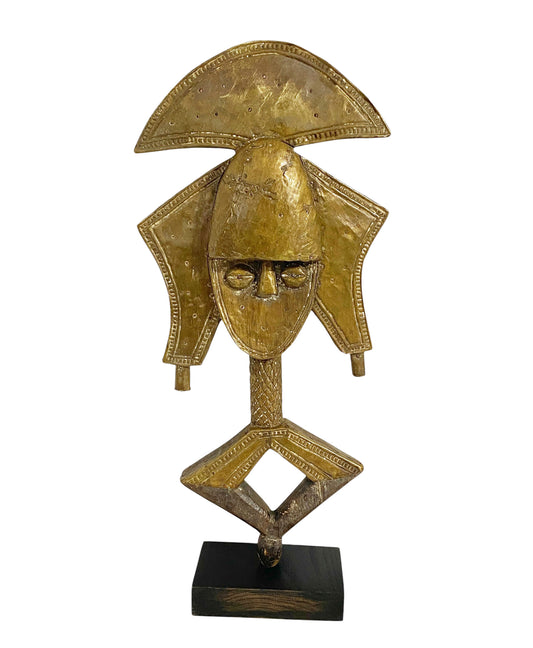 #1169 VTG Bakota Brass and wood  Sculpture w/Stand 24" H