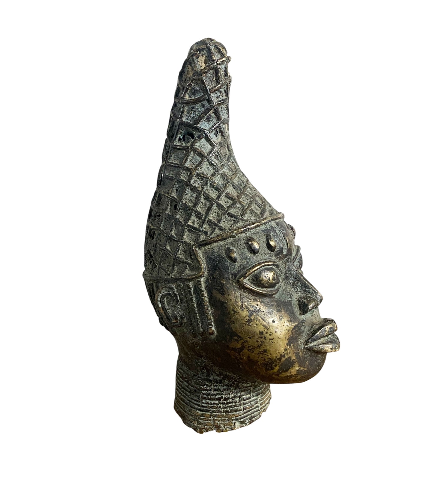 #1130 Vtg  Benin Bronze  Head of a Queen Nigeria 14" H