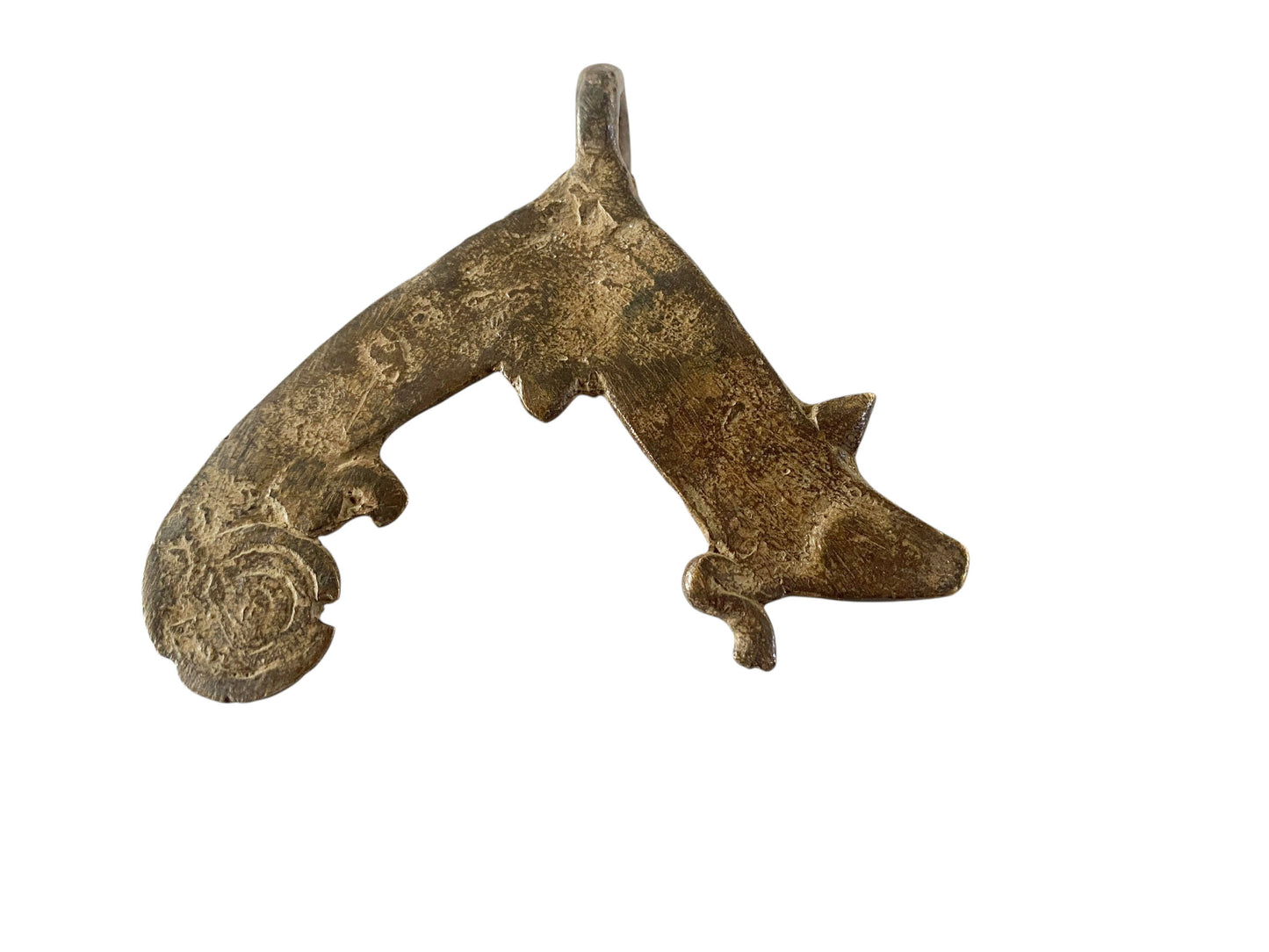 #1184 Gan Bronze Gold Weight/Amulet Pendant of a Chameleon Burkina Faso Africa 3" H