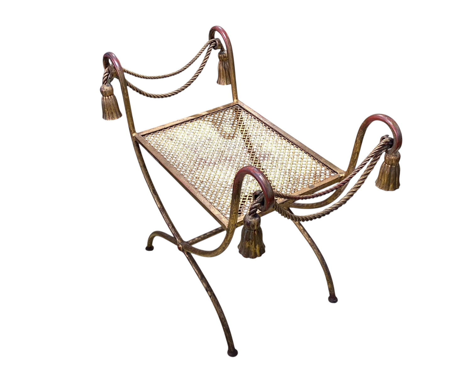 #40   Mid-Century Iron Gold Accents Vanity Foot Stool Bench