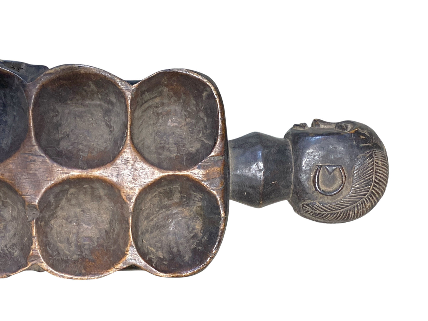 #8410 Vintage  Large African Akan Awari Mancala Game Board 33.5" w