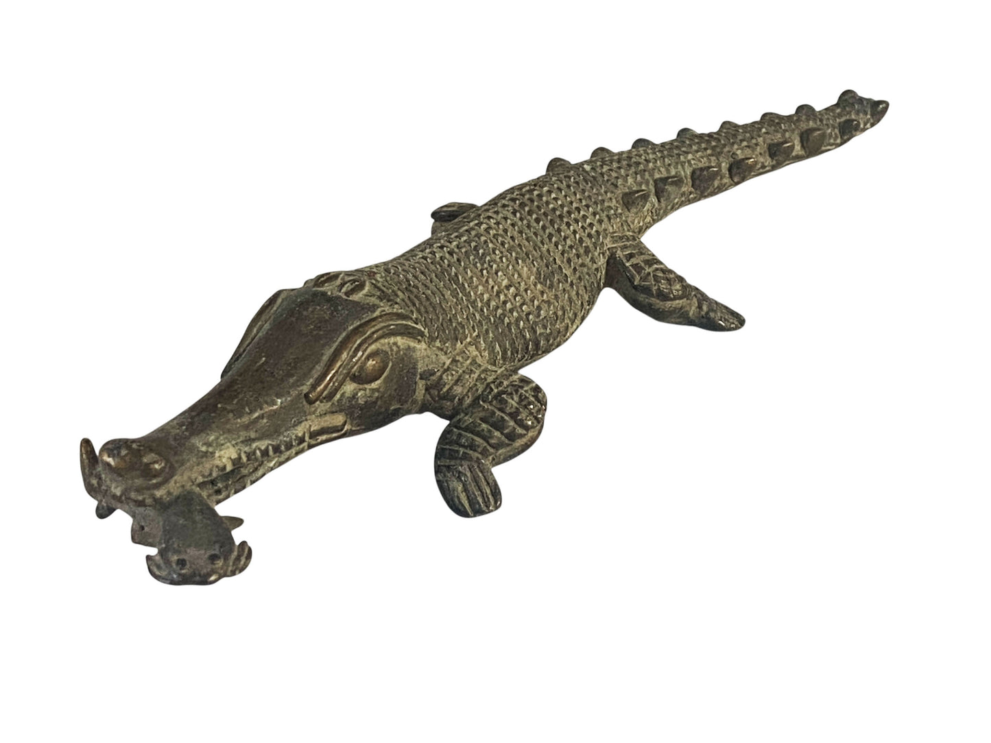 #55  Bronze AfricanTribal/ Ashanti Akan Of a CROCODILE I Coast 1.5" h by 11"w