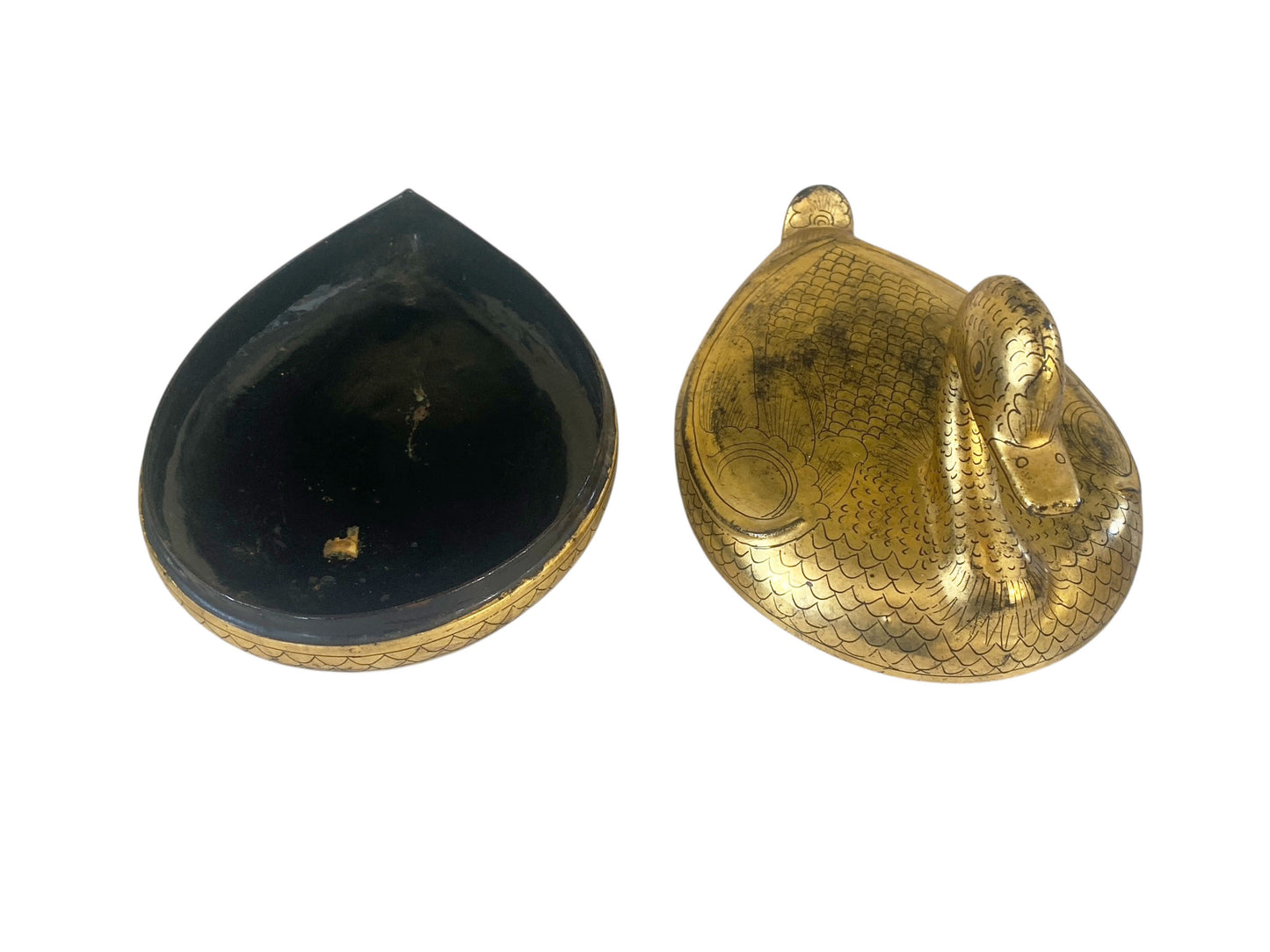 #675 Vintage Burmese Gold Painted Wood Lacquered Duck Trinket Box