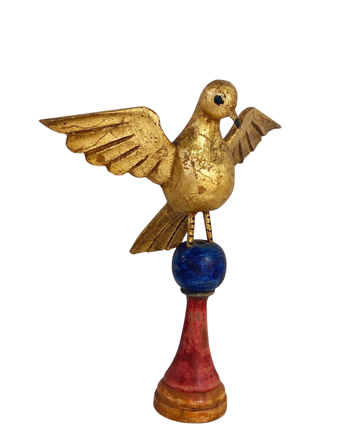 #6343 Superb Carved Wood Dove the Holy Spirit Sculpture on Finial 7.5" H