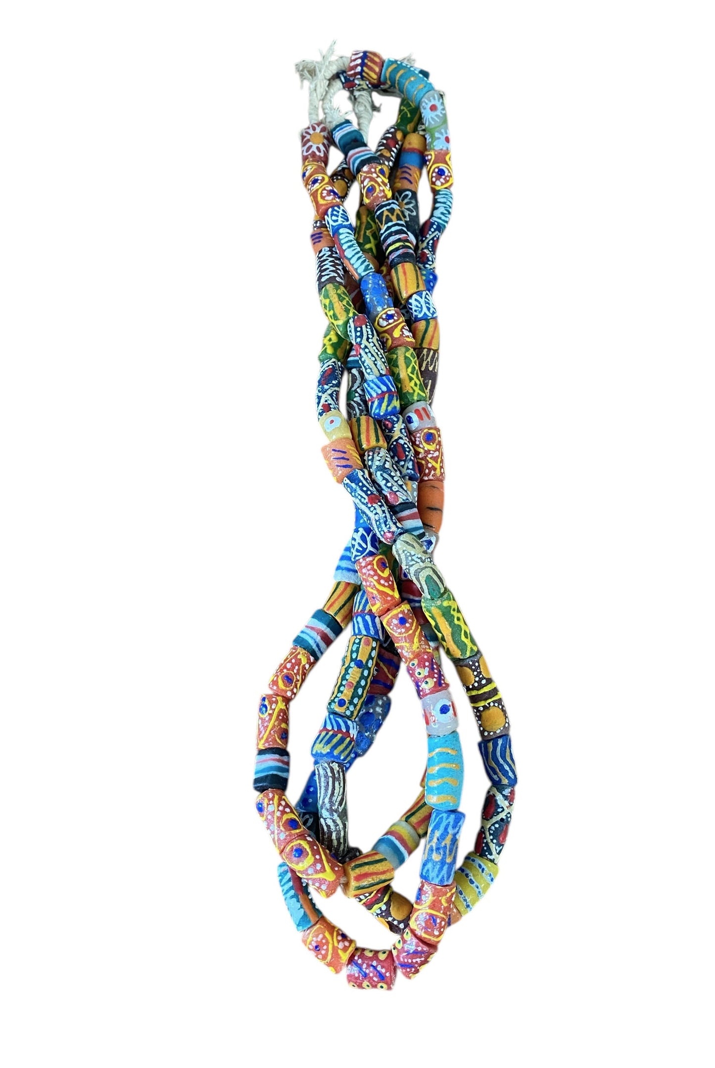 #6816 Set of 3 Vintage MilleFiori  Ghana African Trade Bead Long Necklaces  15" H