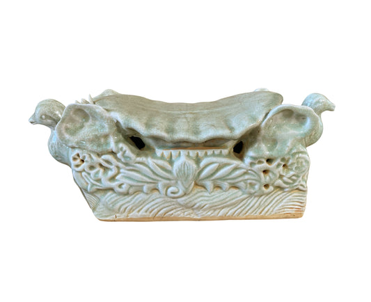 #120 Asian Celadon Ceramic Headrest with doves