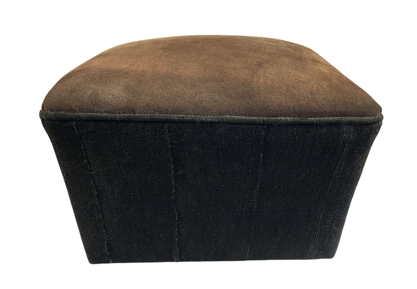 #3810 Custom Made W/African Mud Cloth and Cowhide Leather Ottoman 18.5"W by 16" H