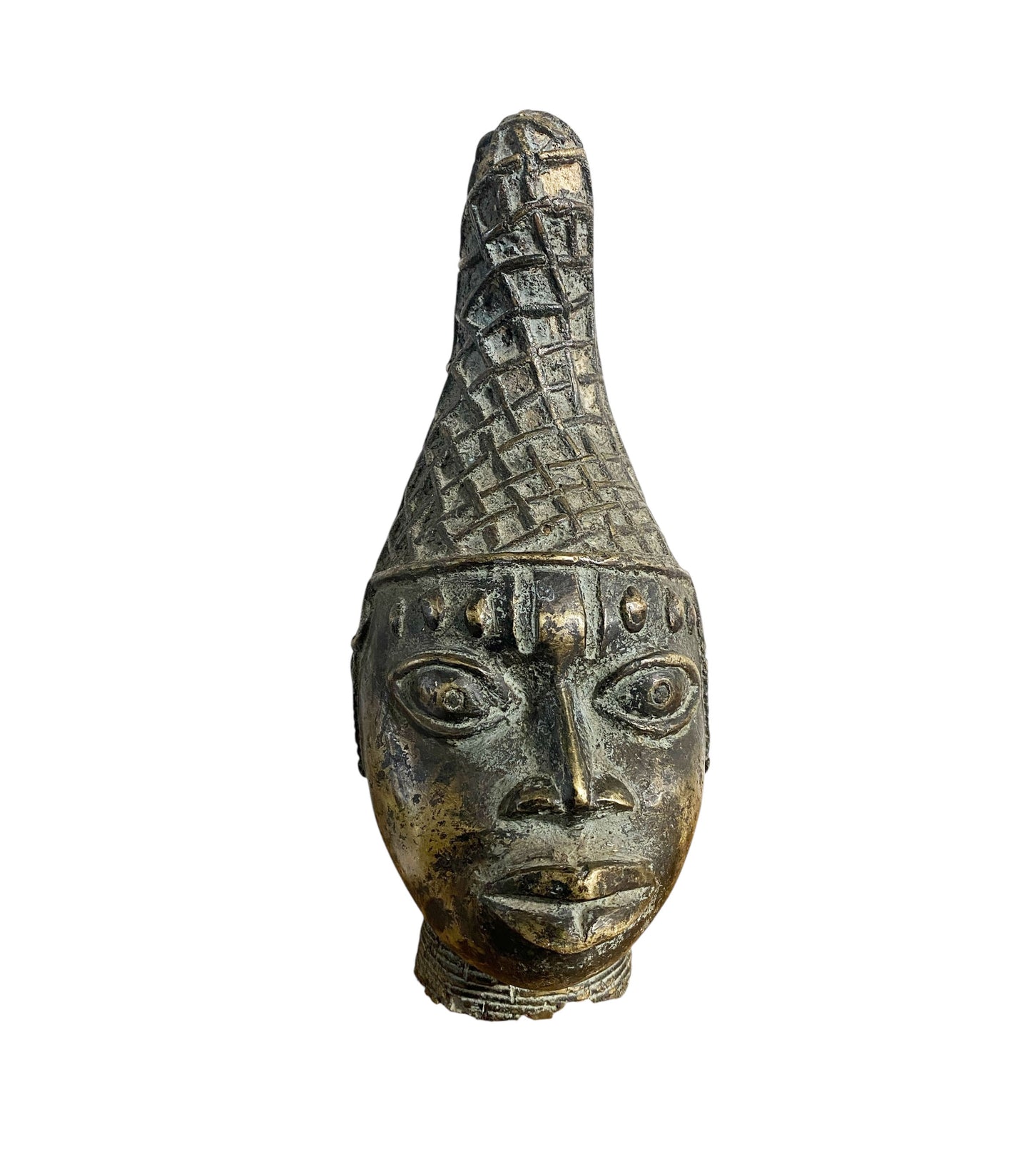 #1130 Vtg  Benin Bronze  Head of a Queen Nigeria 14" H