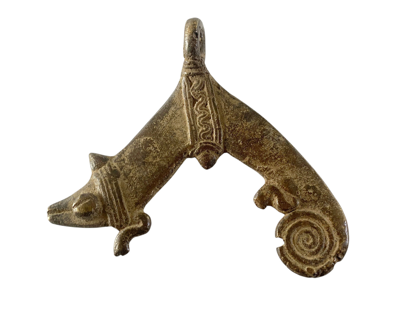 #1184 Gan Bronze Gold Weight/Amulet Pendant of a Chameleon Burkina Faso Africa 3" H